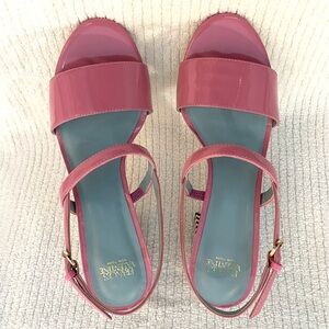 Frances Valentine “Bettina SP” Sandal with small Block Heel, Pink, Size 6.5